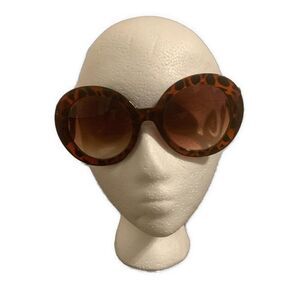 Hand Polished Brown Black Leopard Print Round Circle Oversized Sunglasses #24